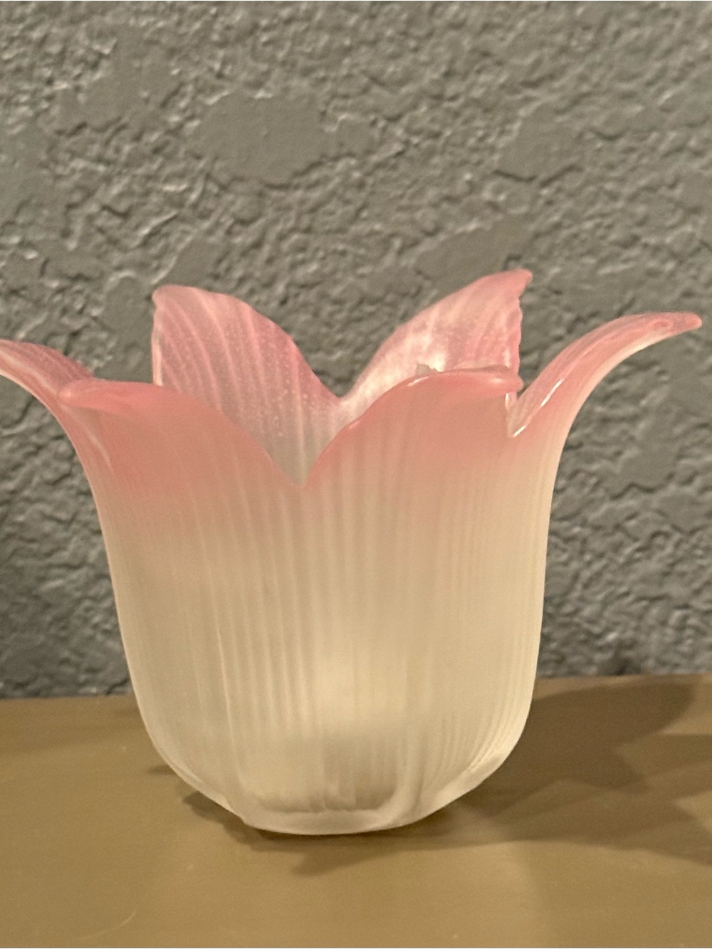 PartyLite Pink and White Frosted Glass Tulip Votive Holder